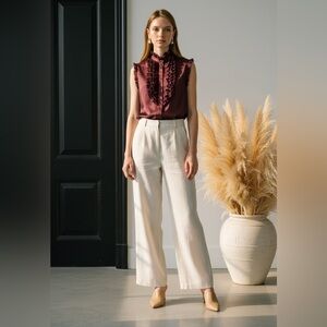 Converse Burgundy Ruffle Blouse